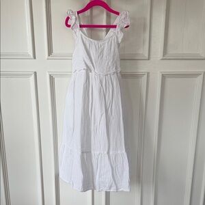 Girls Size M(8) Cat & Jack White Ruffle-Shoulder Summer Dress with Pockets